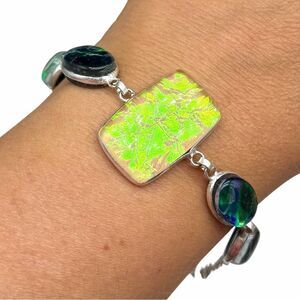 Yellow Triplet Fire Opal Dichroic Glass Bracelet 925 Sterling Silver Overlay